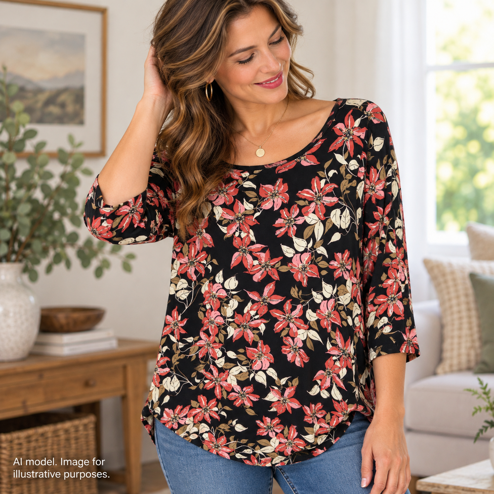 J. Jill Wearever Collection Shirt Womens Large Black Floral Flowy Career TAGS